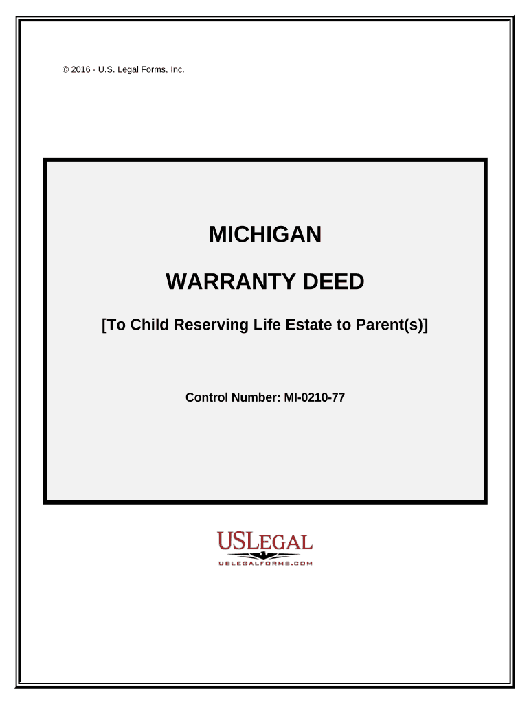 Warranty Deed to Child Reserving a Life Estate in the Parents Michigan  Form