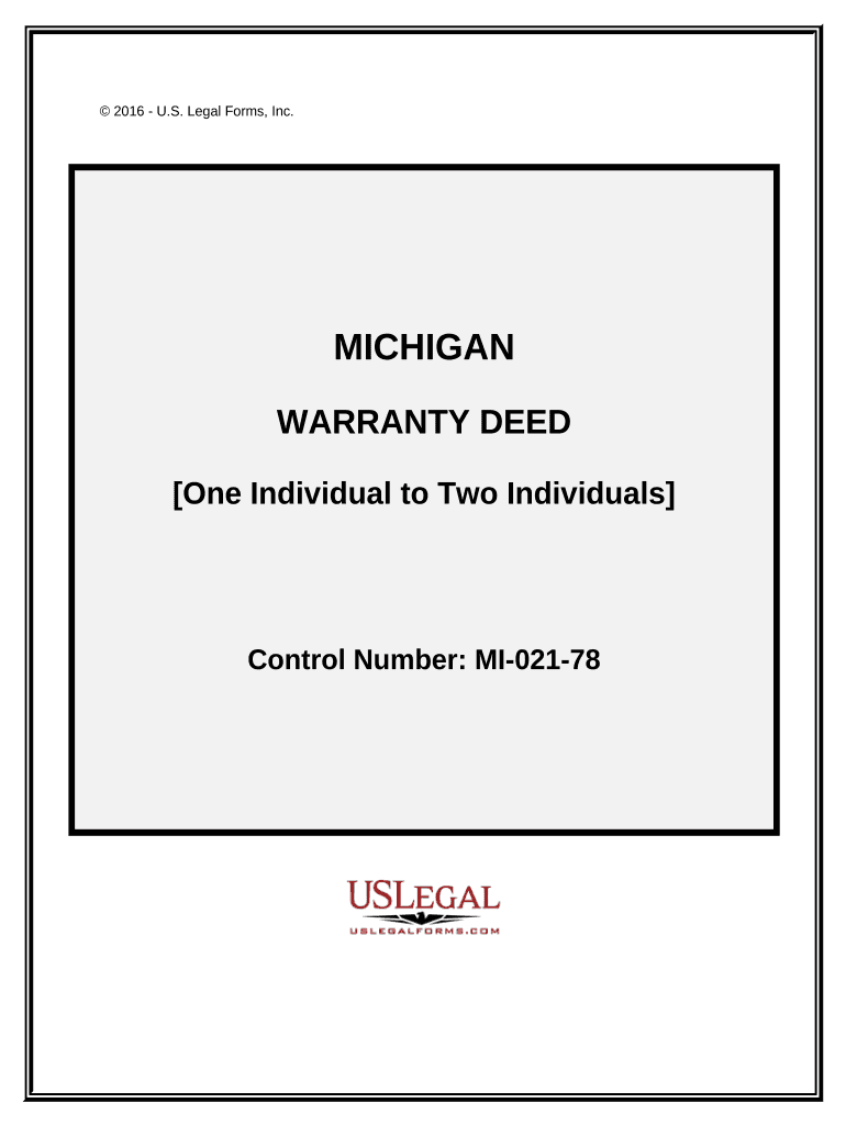 Warranty Deed One Individual to Two Individuals Michigan  Form