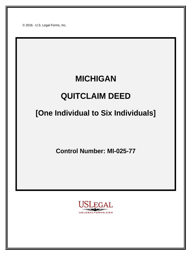Quitclaim Deed One Individual to Six Individuals Michigan  Form