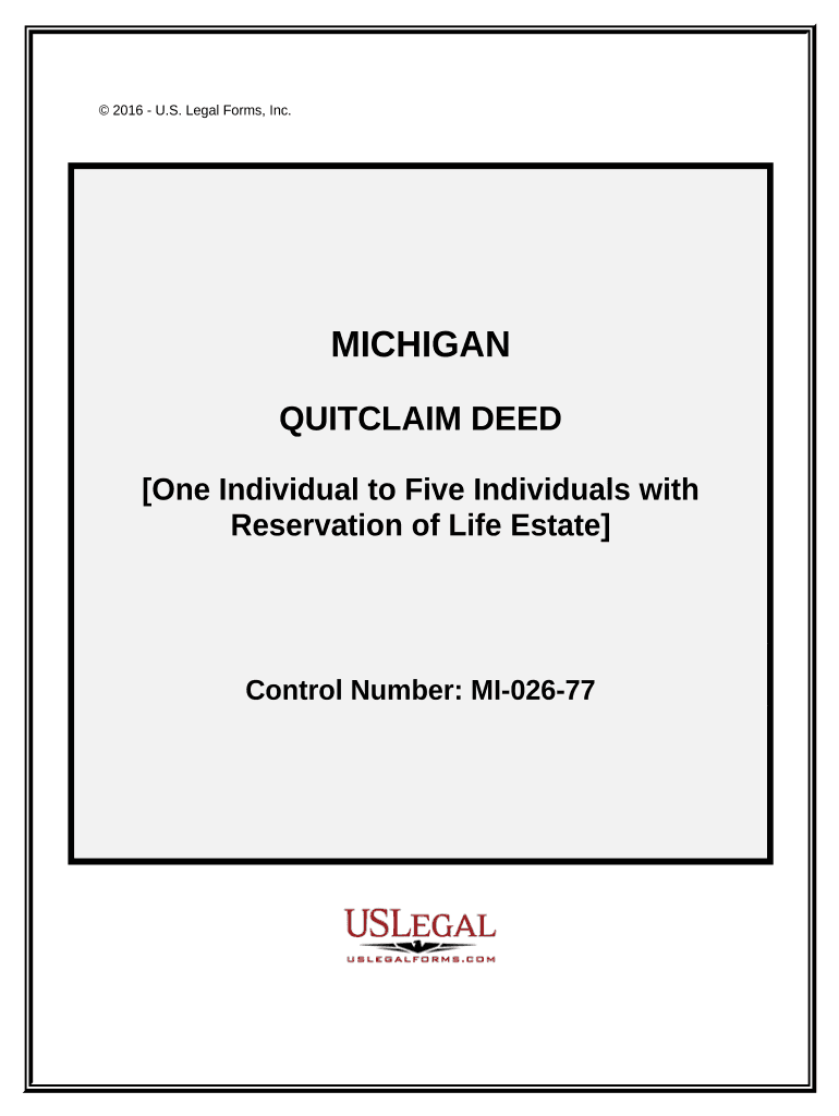 Quitclaim Deed One Individual to Five Individuals Subject to Retained Life Estate Michigan  Form