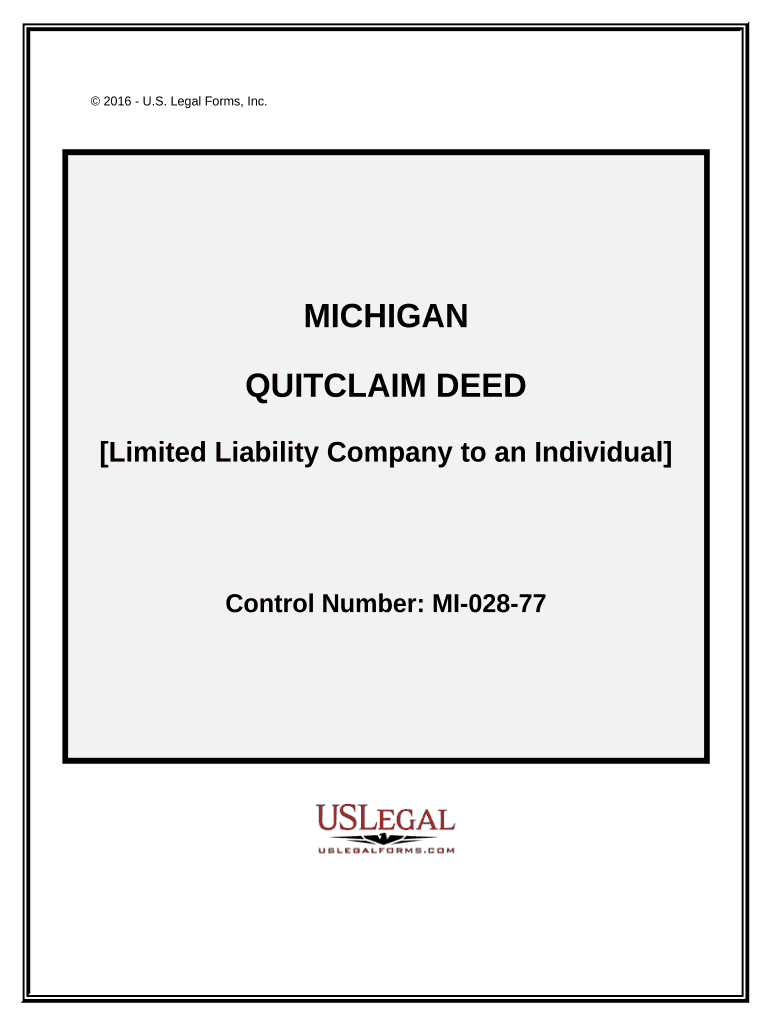 Quitclaim Deed Limited Liability Company to an Individual Michigan  Form