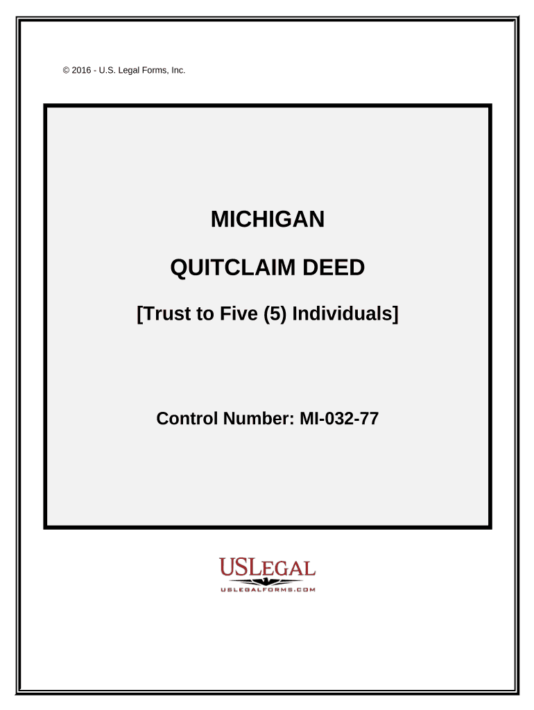 Quitclaim Deed from Grantor Trust to Five Individual Grantees Michigan  Form