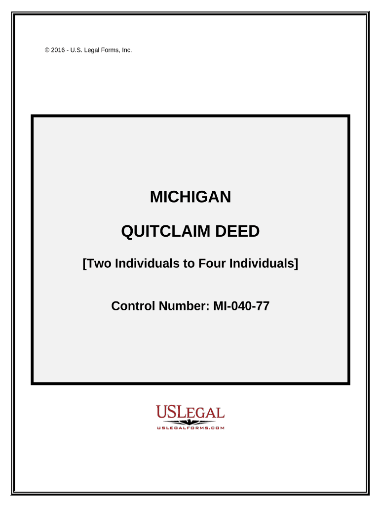 Quitclaim Deed Two Individuals to Four Individuals Michigan  Form