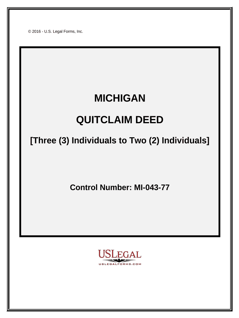 Quitclaim Deed from Three Individuals to Two Individuals Michigan  Form