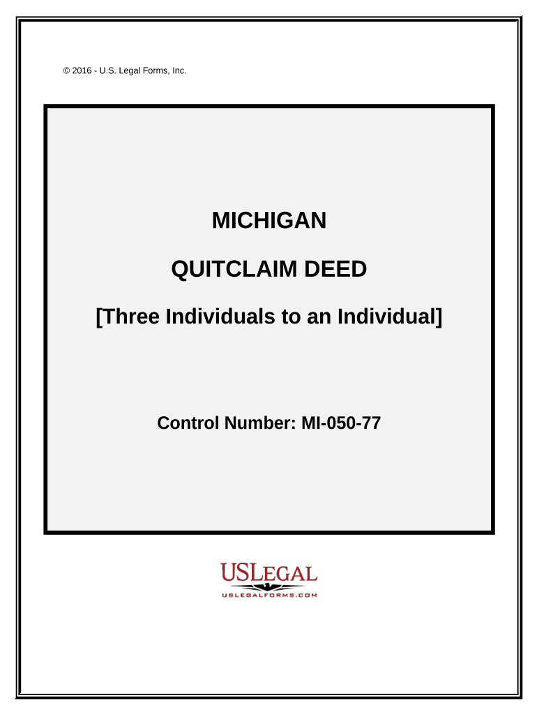 Quitclaim Deed from Three Individuals to an Individual Michigan  Form