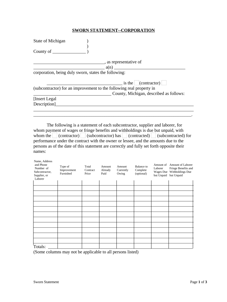 Michigan Corporation  Form