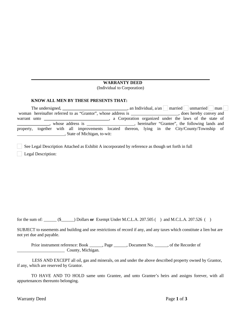 Mi Warranty Deed  Form