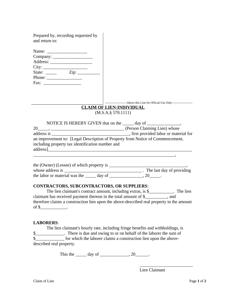 Michigan Claim Form