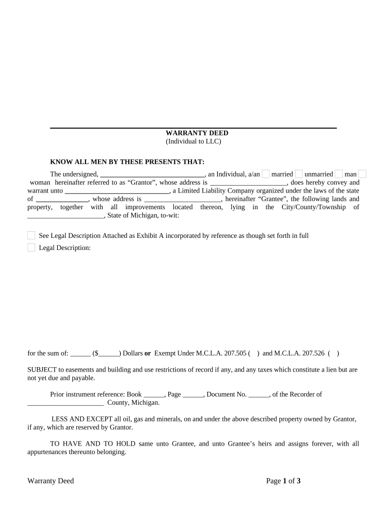 Michigan Warranty Deed Form