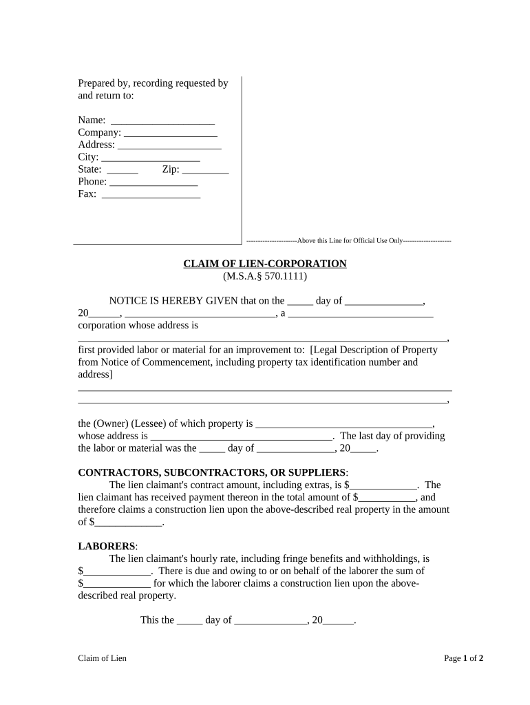 Claim Lien  Form