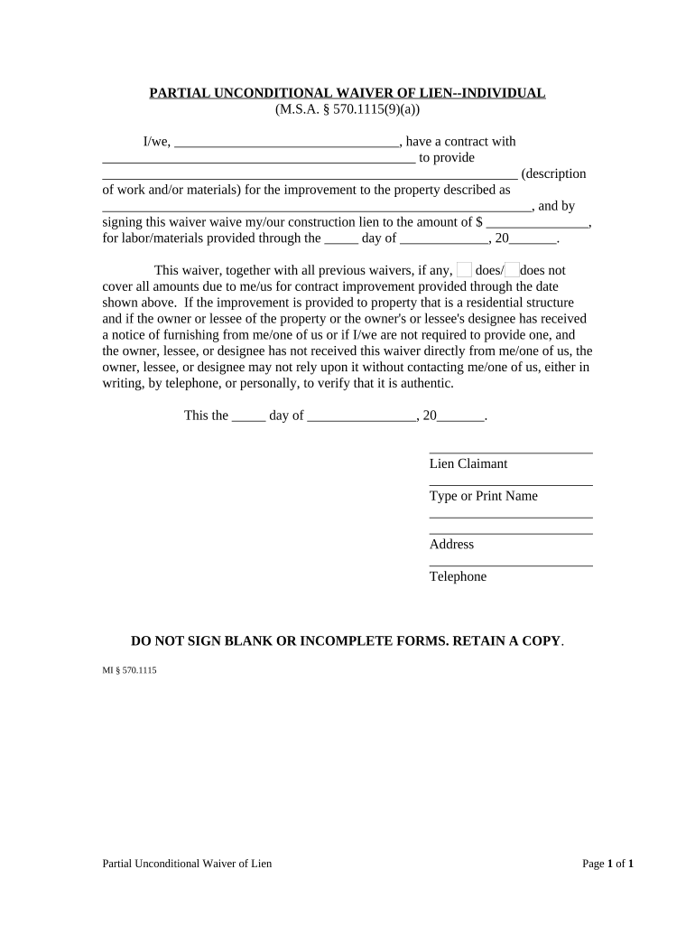 Partial Unconditional Waiver  Form