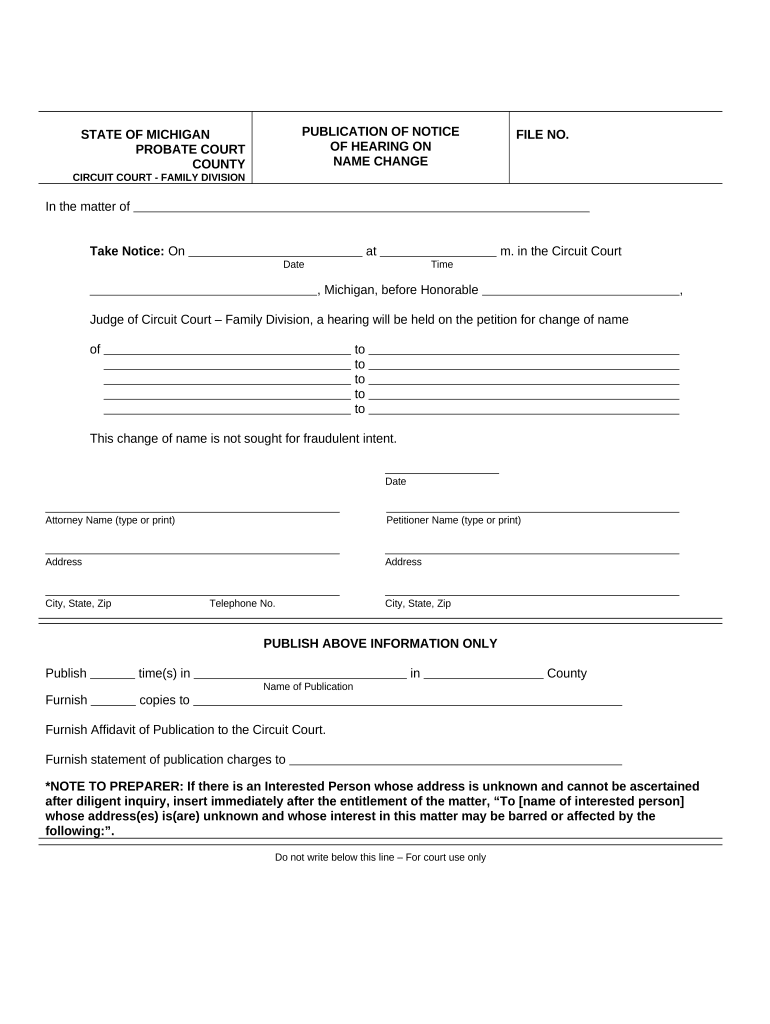 Michigan Publication Name Change  Form