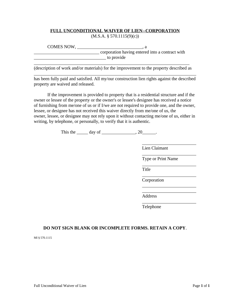 Full Unconditional Waiver  Form