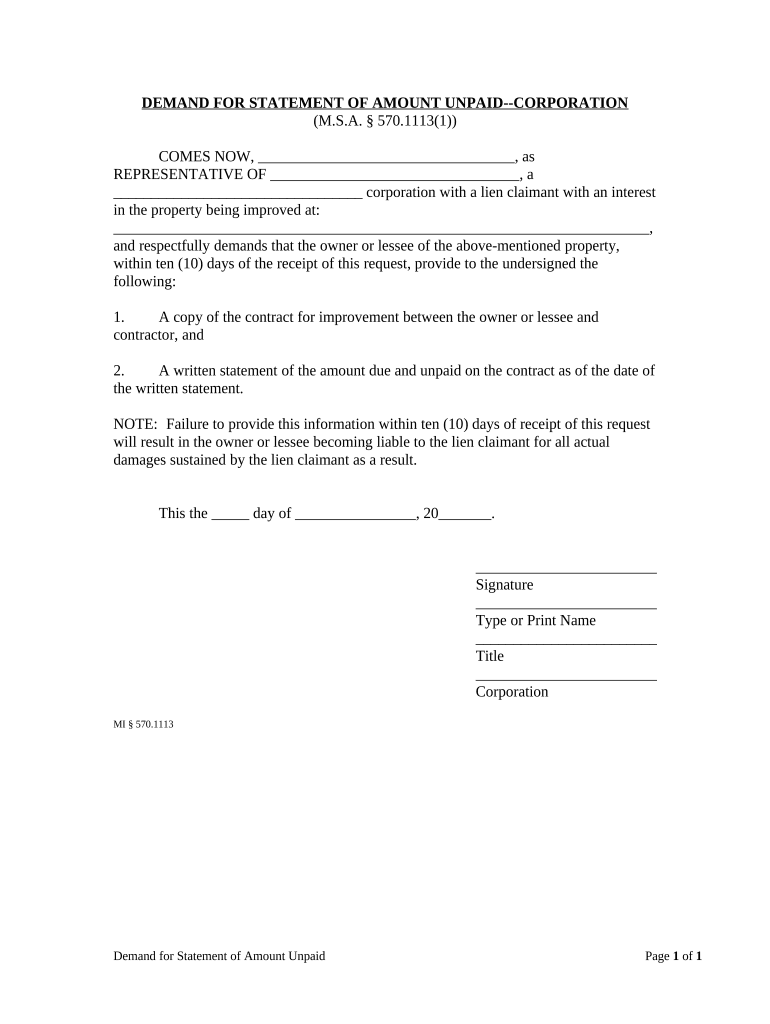 Amount Corporation Michigan  Form