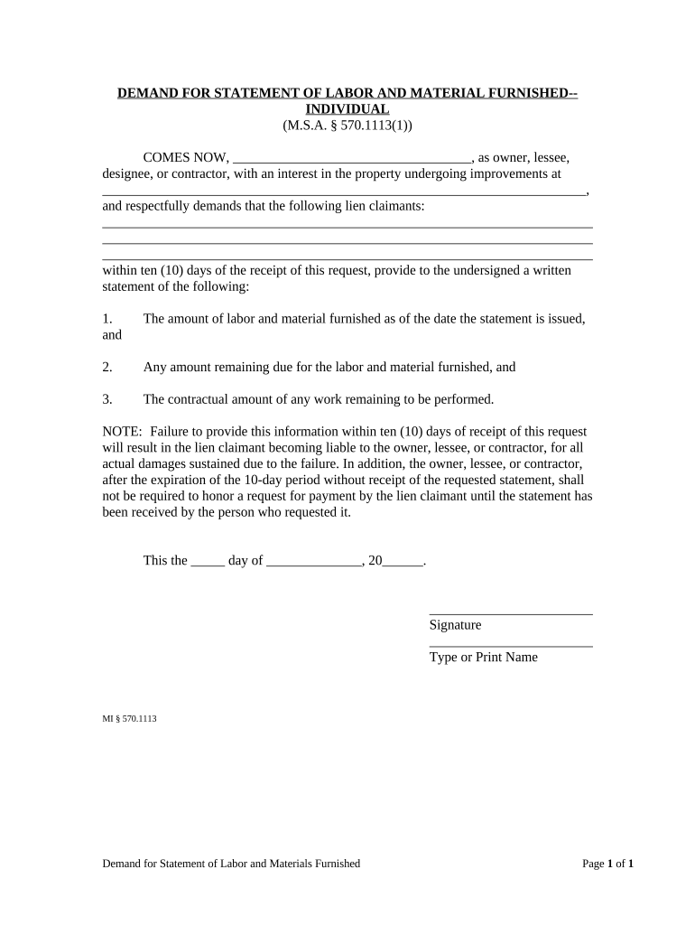 Michigan Demand  Form