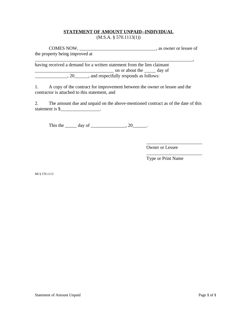 Michigan Amount  Form