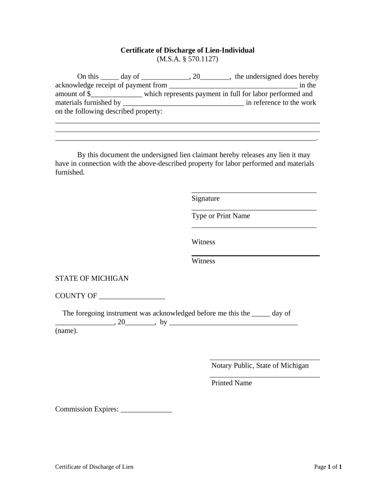 Discharge Lien Form Michigan