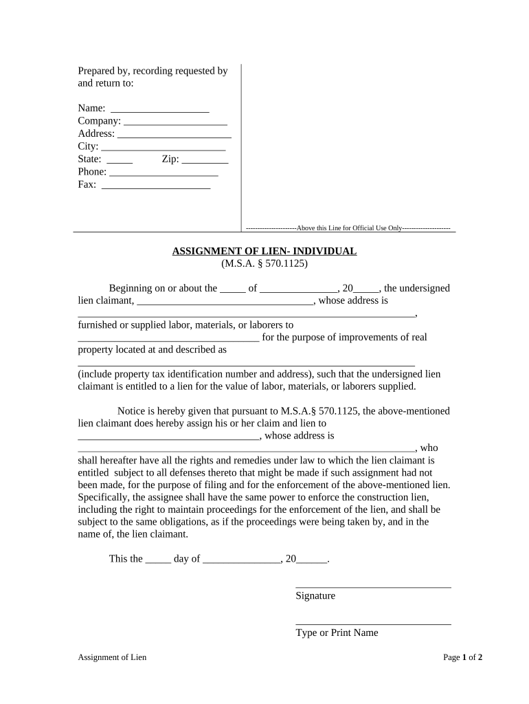 Michigan Assignment  Form