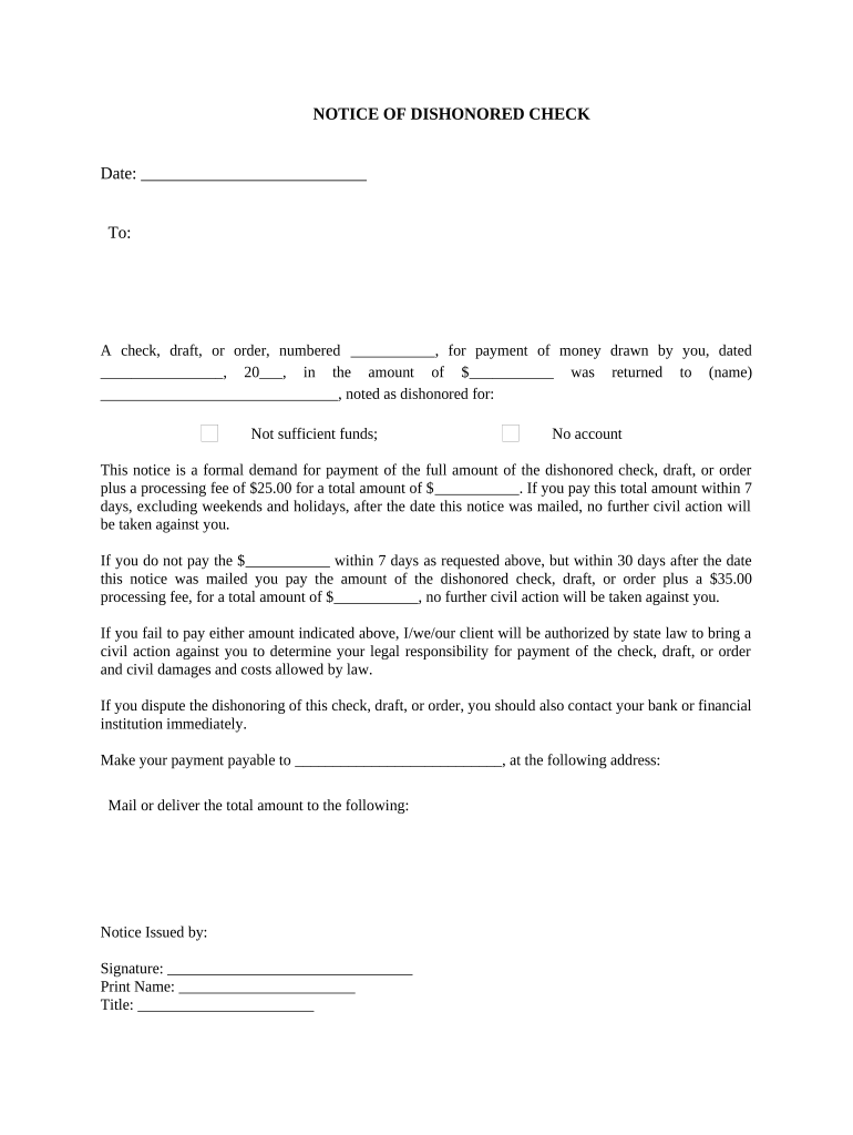 Notice of Dishonored Check Civil Keywords Bad Check, Bounced Check Michigan  Form