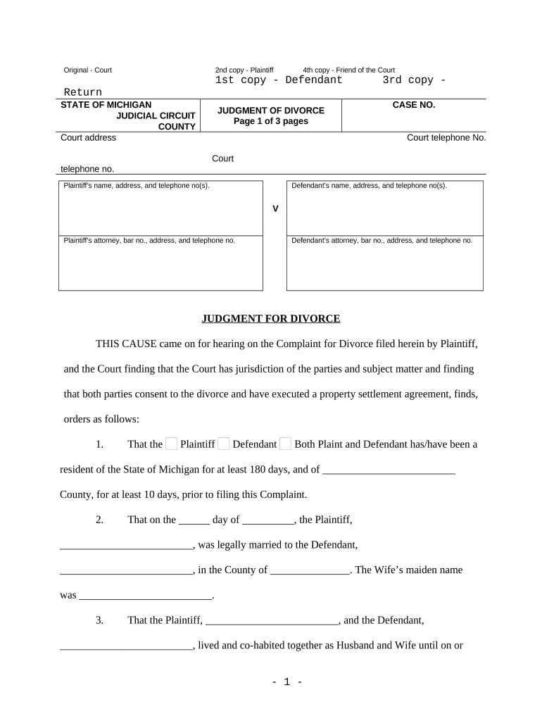 Michigan Judgment  Form
