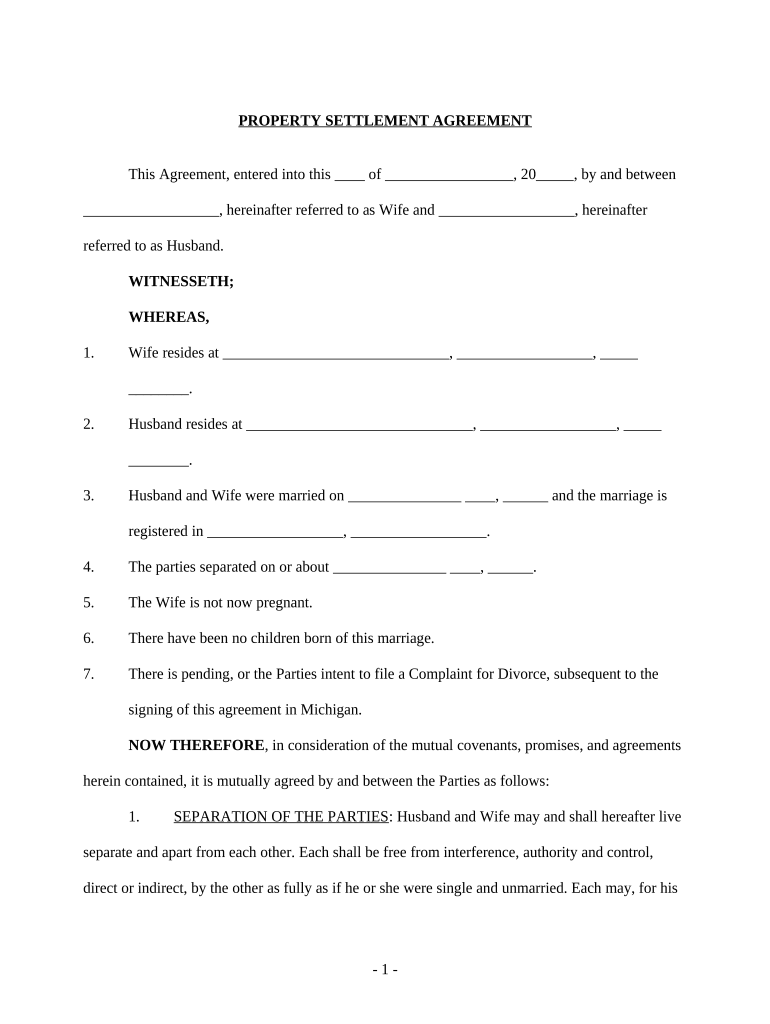 Property Settlement Order  Form