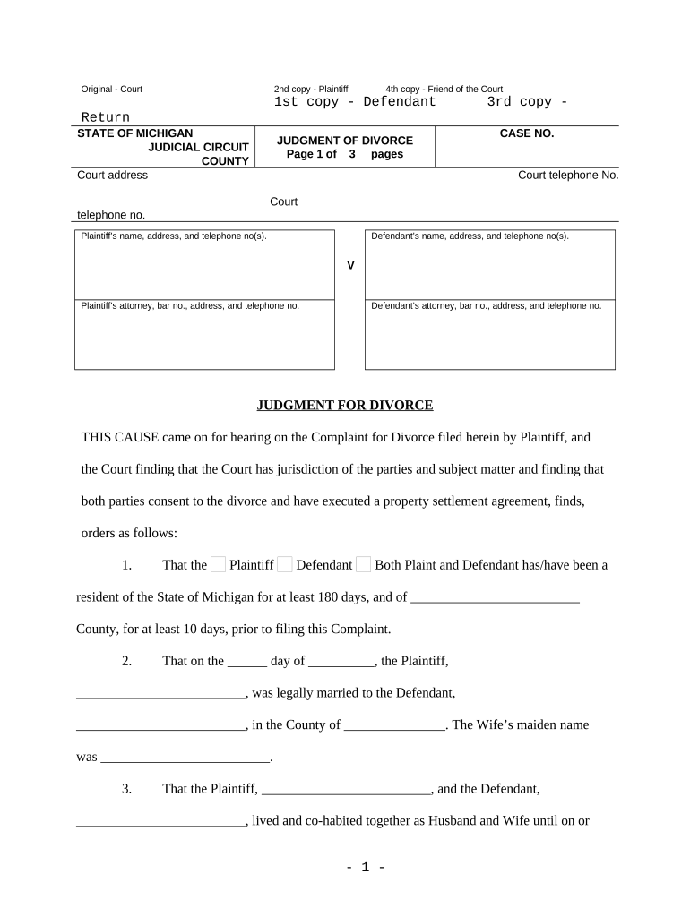 Michigan Divorce with  Form