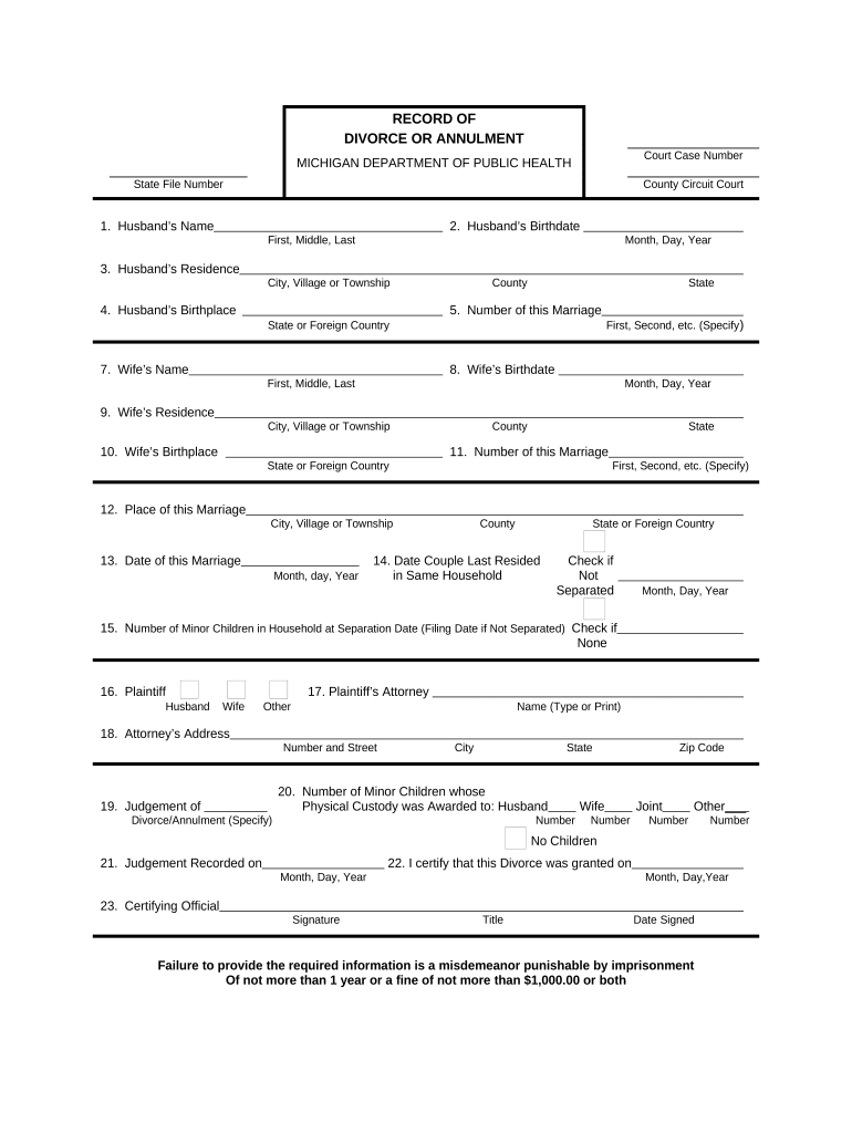 Mi Annulment Michigan  Form