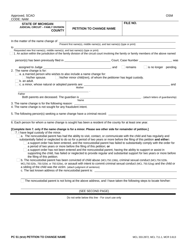 Michigan Change Name Document  Form