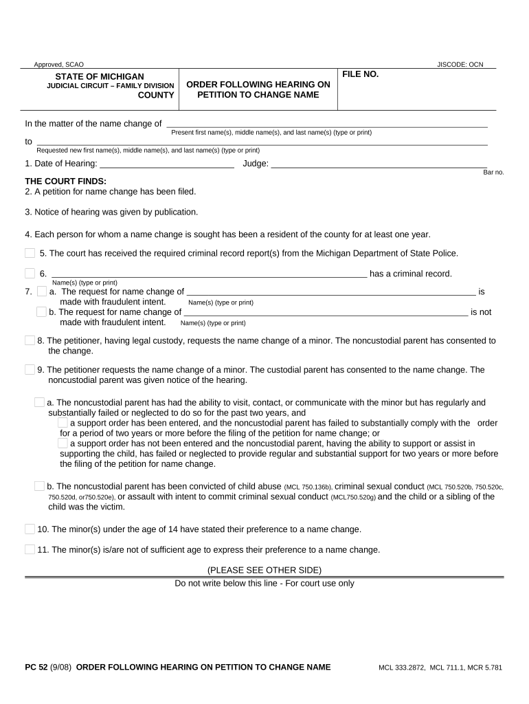 Michigan Change Name  Form