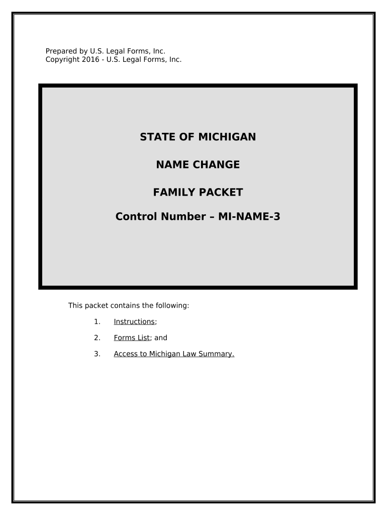 Name Change Instructions and Forms Package for a Family Michigan