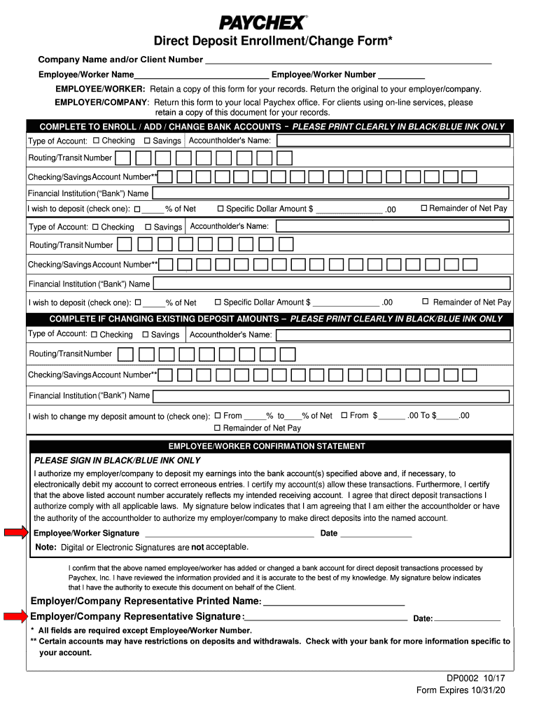  Paychex Direct Deposit Form 2017-2024