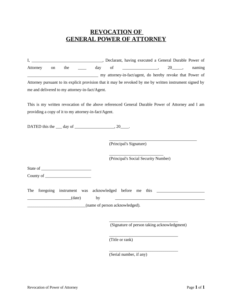 Revocation of General Durable Power of Attorney Michigan  Form