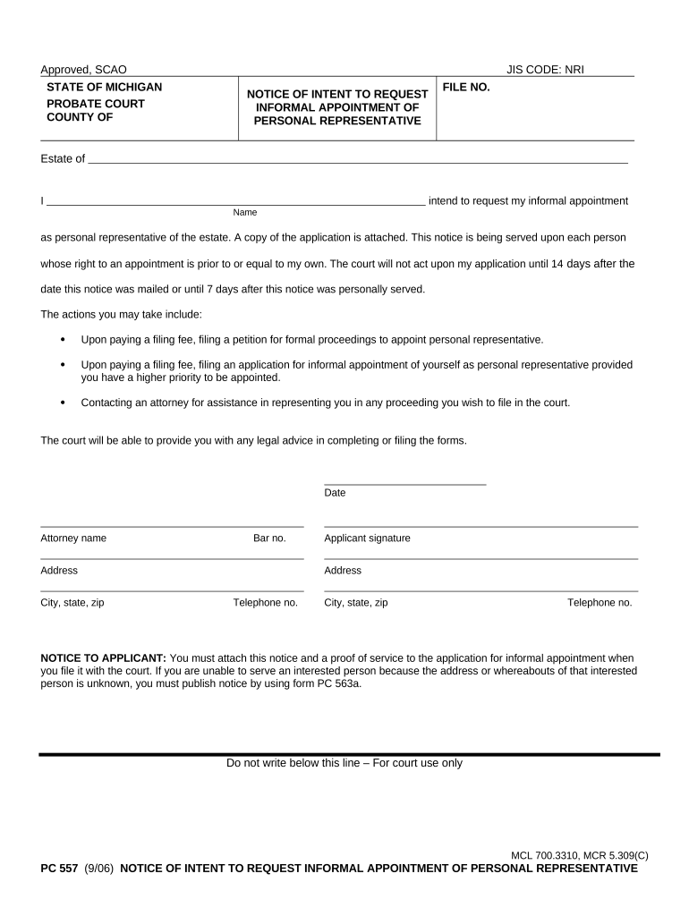 Michigan Notice Intent  Form