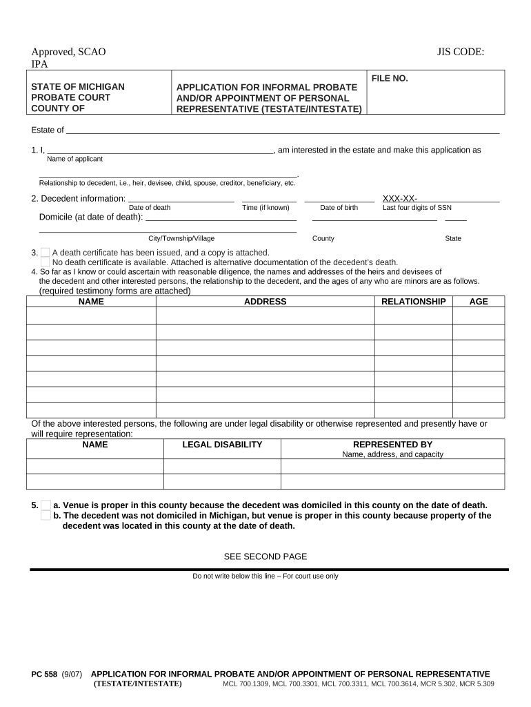 Michigan Probate  Form