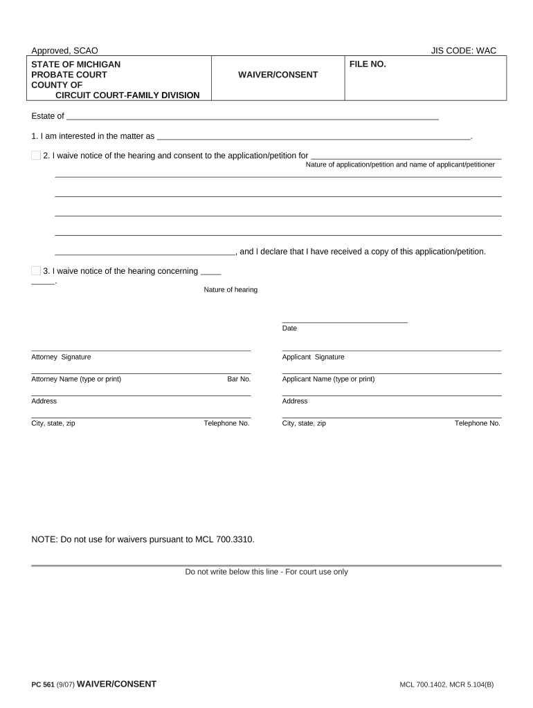 Michigan Waiver Consent  Form
