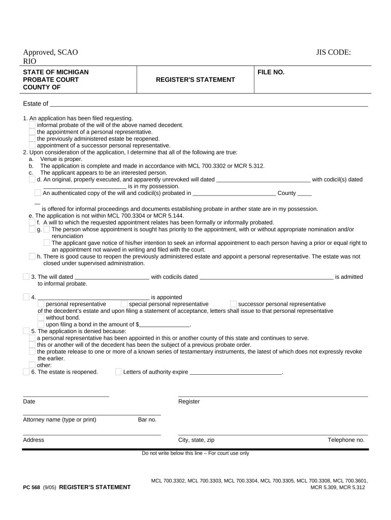 Register Statement Michigan  Form