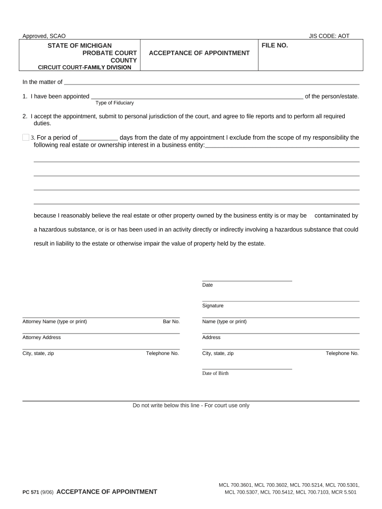 Acceptance Appointment  Form