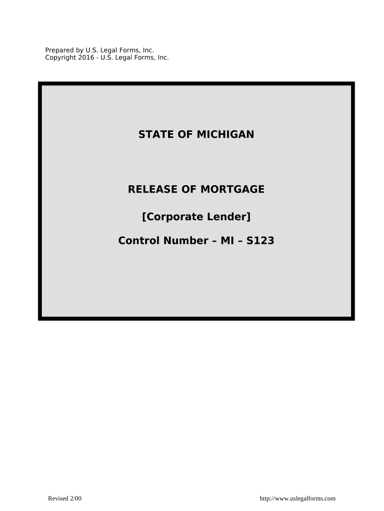 Satisfaction, Release or Cancellation of Mortgage by Corporation Michigan  Form