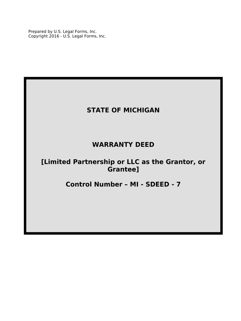 Warranty Deed from Limited Partnership or LLC is the Grantor, or Grantee Michigan  Form