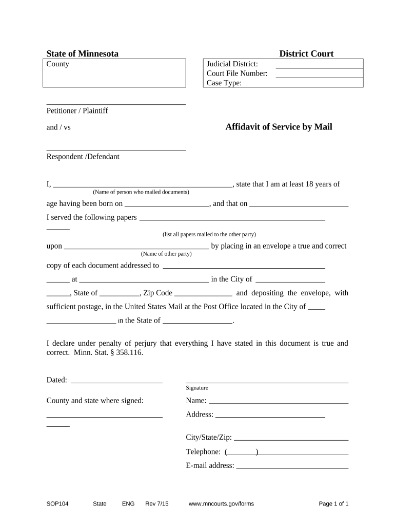 Minnesota Service Mail  Form