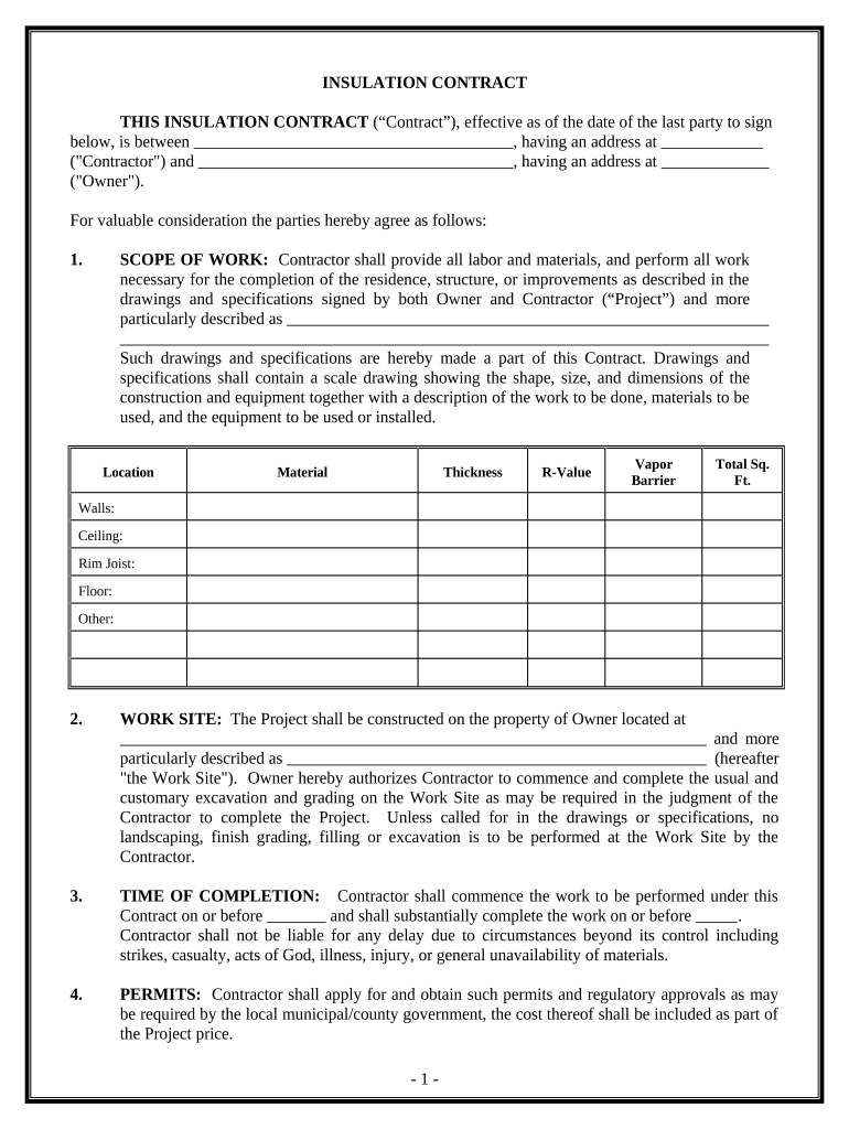 Insulation Contract for Contractor Minnesota  Form