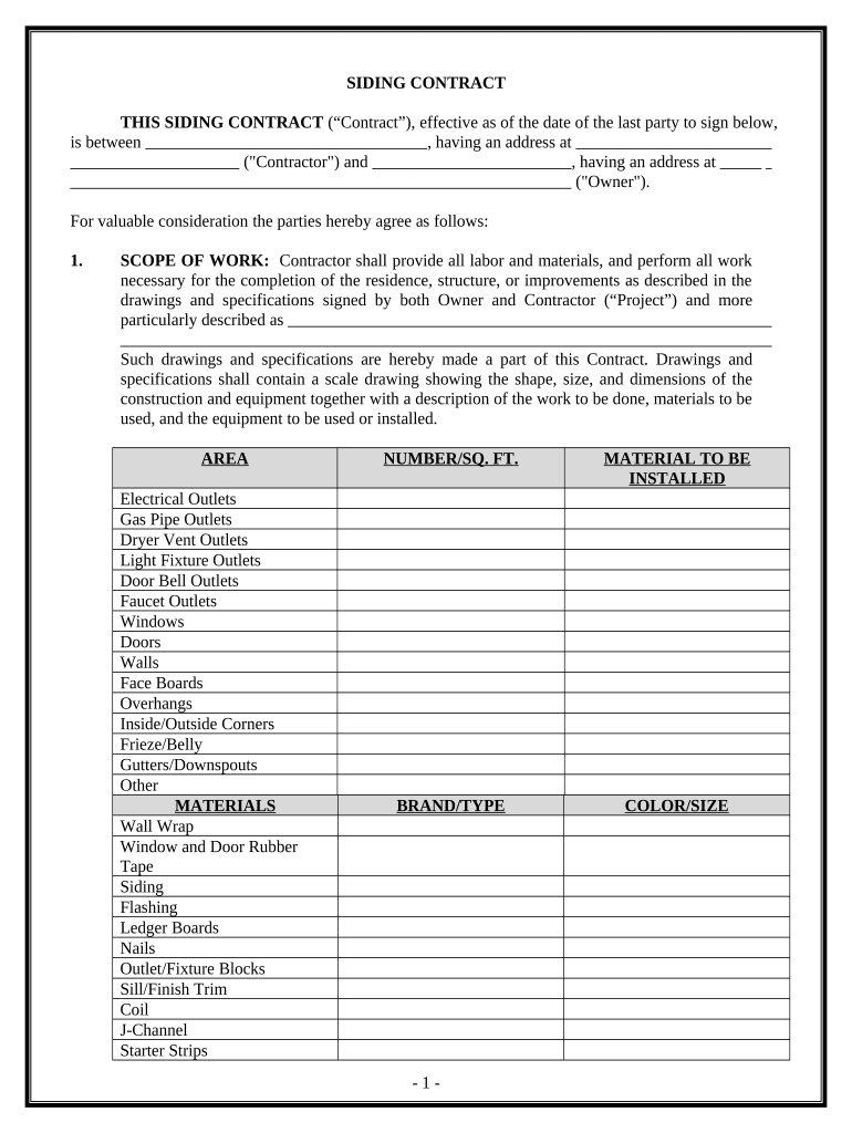 Siding Contract for Contractor Minnesota  Form