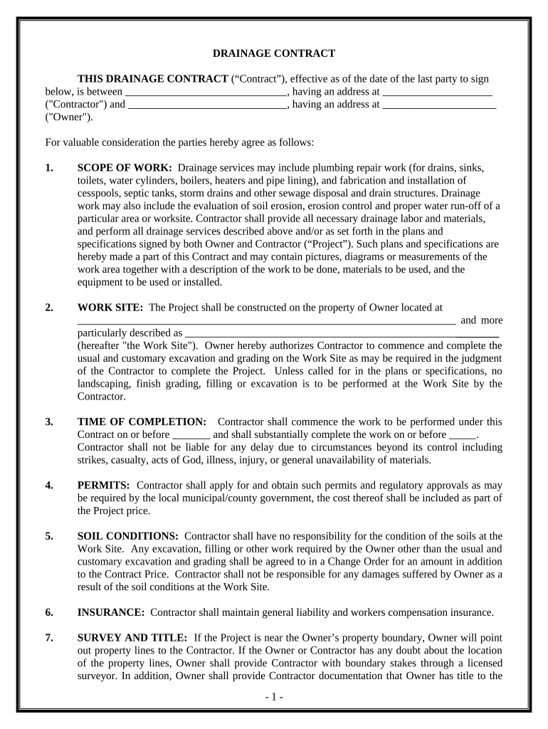 Drainage Contract for Contractor Minnesota Form