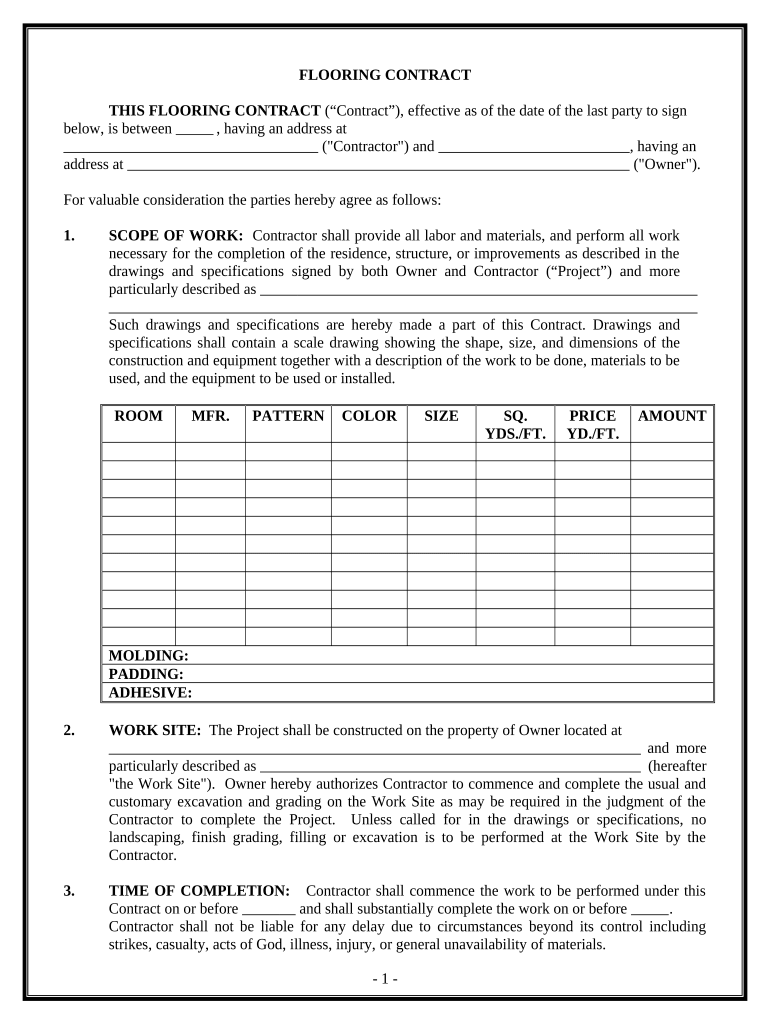 Flooring Contract for Contractor Minnesota  Form