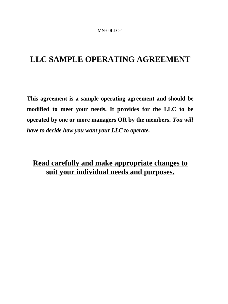 Limited Liability Company LLC Operating Agreement Minnesota  Form