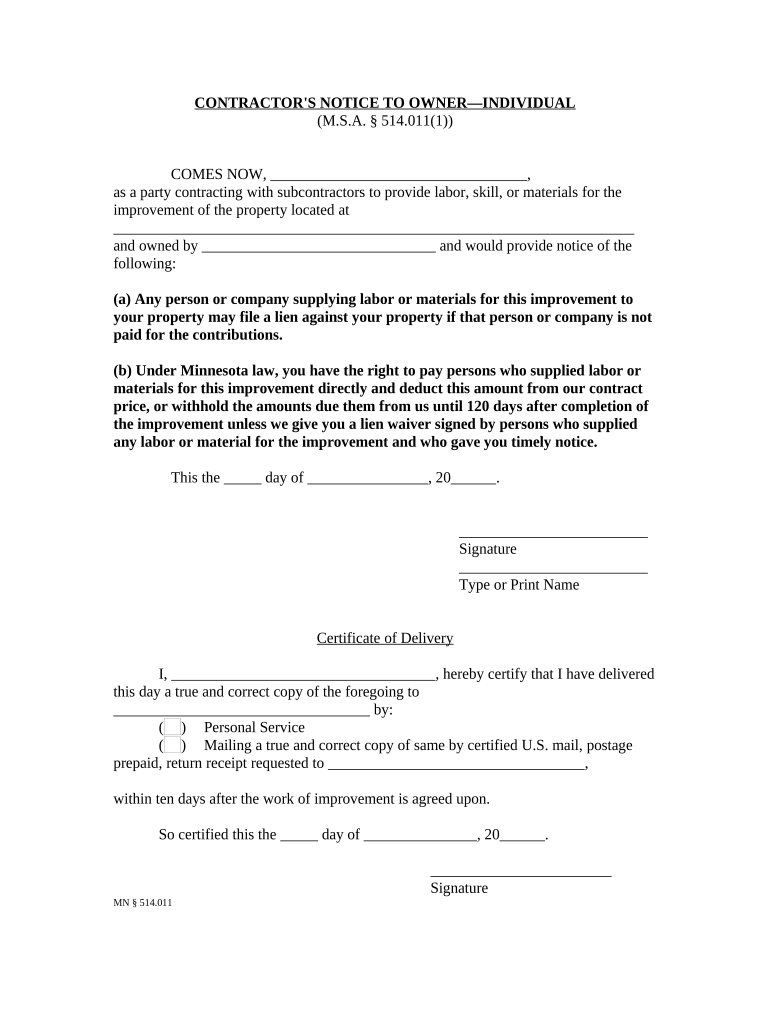 Contractors Notice  Form