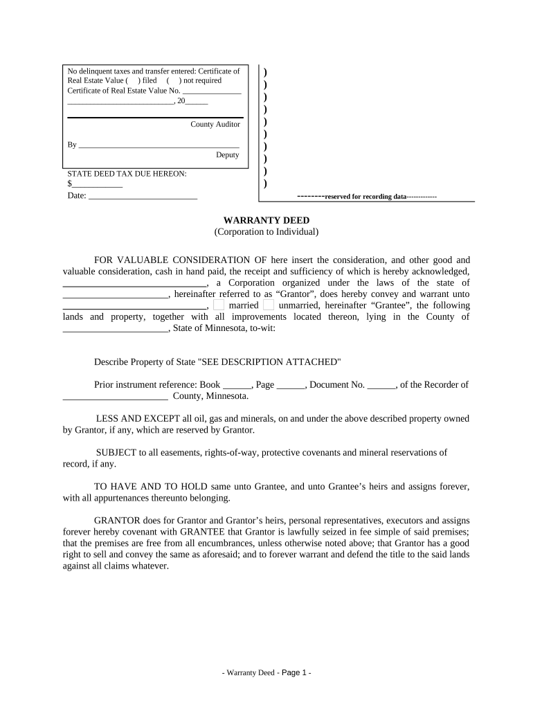 Mn Warranty Deed  Form