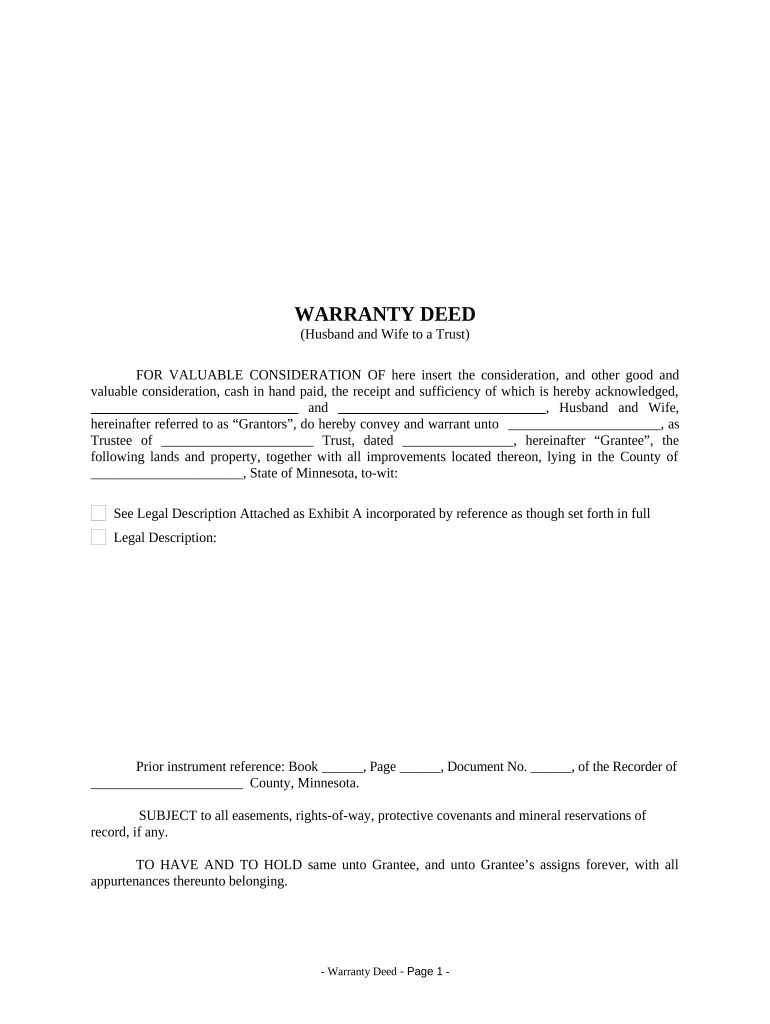 Warranty Deed from Husband and Wife to a Trust Minnesota  Form