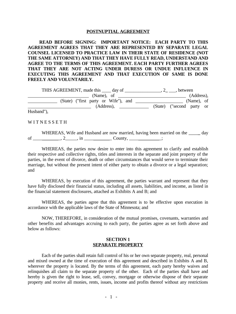 Minnesota Postnuptial  Form