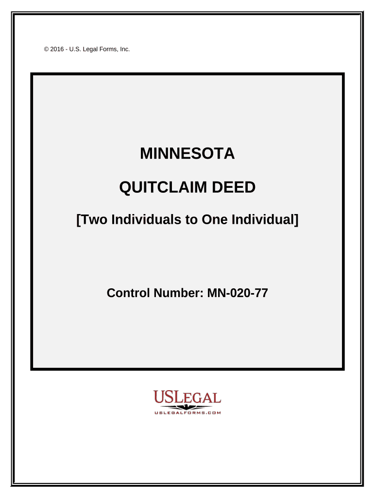 Quitclaim Deed Two Individuals to One Individual Minnesota  Form